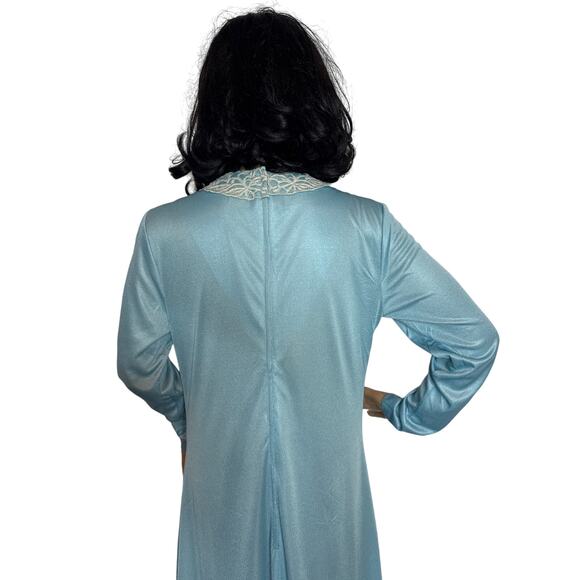 Vintage 60's OOAK unbranded laced V neck blue long sleeved maxi dress small - Picture 10 of 16